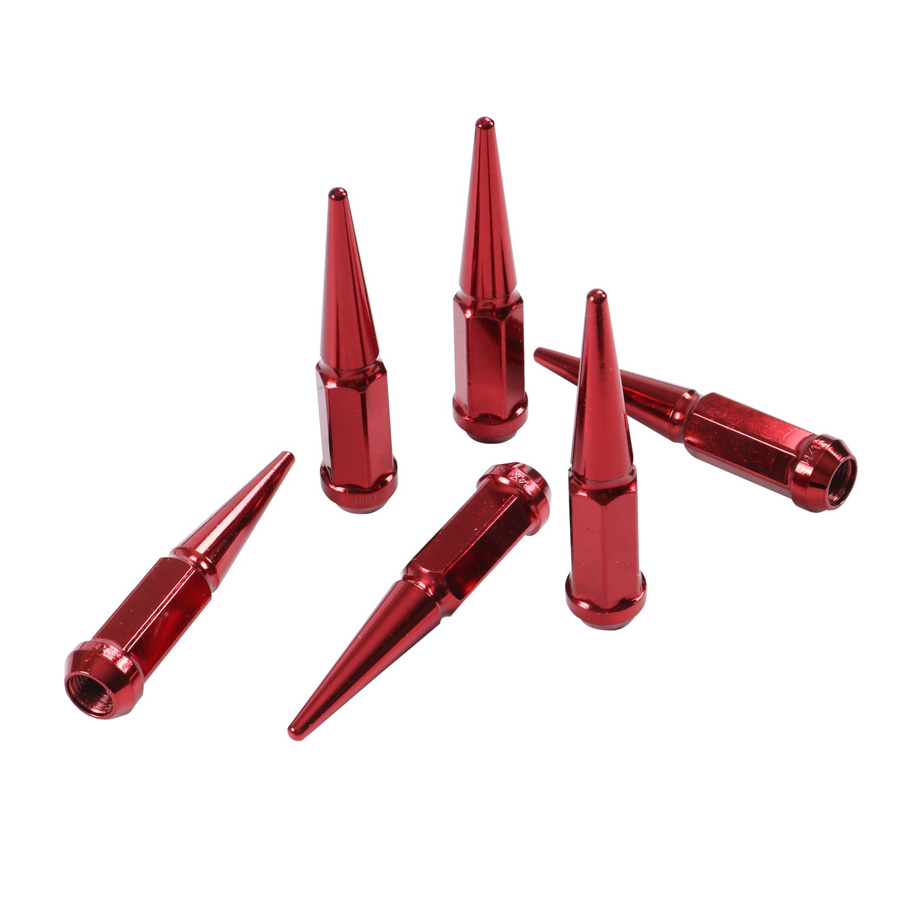 JDMSPEED New Wheel Spike Lug Nuts (24pcs) with 1 Socket Key Red 14x1.5 4.5 Tall 6 Lug 14mmx1.5 Replacement for GMC Chevy Ford Vehicles