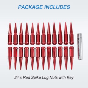 JDMSPEED New Wheel Spike Lug Nuts (24pcs) with 1 Socket Key Red 14x1.5 4.5 Tall 6 Lug 14mmx1.5 Replacement for GMC Chevy Ford Vehicles