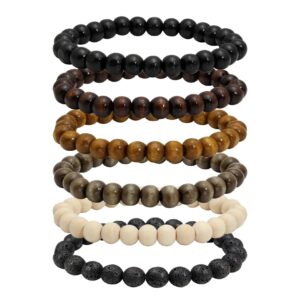 milakoo 6 pcs 8mm natural wood beads bracelet for men women lava rock bracelet for oil diffuser