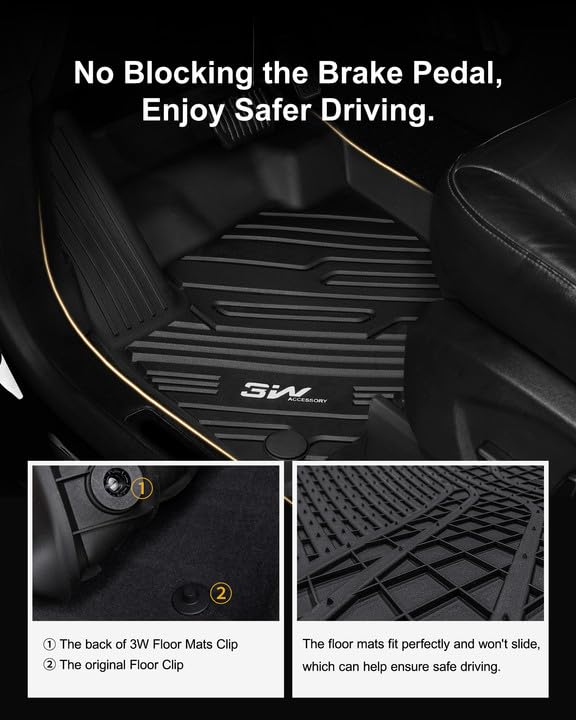 3W Floor Mats Fit for Ford F150/F-150 Lightning SuperCrew Cab 2015-2024, TPE All Weather Custom Fit Car Accessories 1st and 2nd Row Full Set Car Liners (Without Under-Seat Storage)