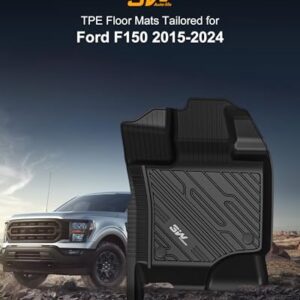 3W Floor Mats Fit for Ford F150/F-150 Lightning SuperCrew Cab 2015-2024, TPE All Weather Custom Fit Car Accessories 1st and 2nd Row Full Set Car Liners (Without Under-Seat Storage)