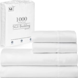 SGI bedding Luxury 4 Piece Egyptian Cotton Sheets King Size - 1000 Thread Count, 100% Cotton Sheets, 15" Deep Pocket Sheet Set, Breathable, Soft and Premium Cotton - White