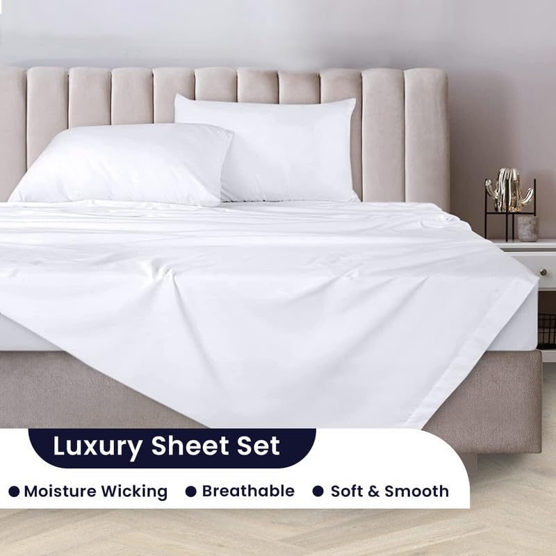 SGI bedding Luxury 4 Piece Egyptian Cotton Sheets King Size - 1000 Thread Count, 100% Cotton Sheets, 15" Deep Pocket Sheet Set, Breathable, Soft and Premium Cotton - White