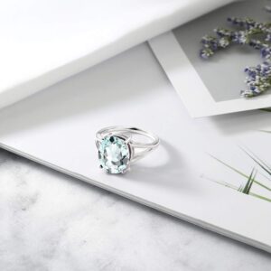 Gem Stone King 4.00 Cttw Sky Blue Simulated Aquamarine Ring For Women In 925 Sterling Silver | Gemstone Birthstone | Oval 12X10MM | Available In Size 5,6,7,8,9