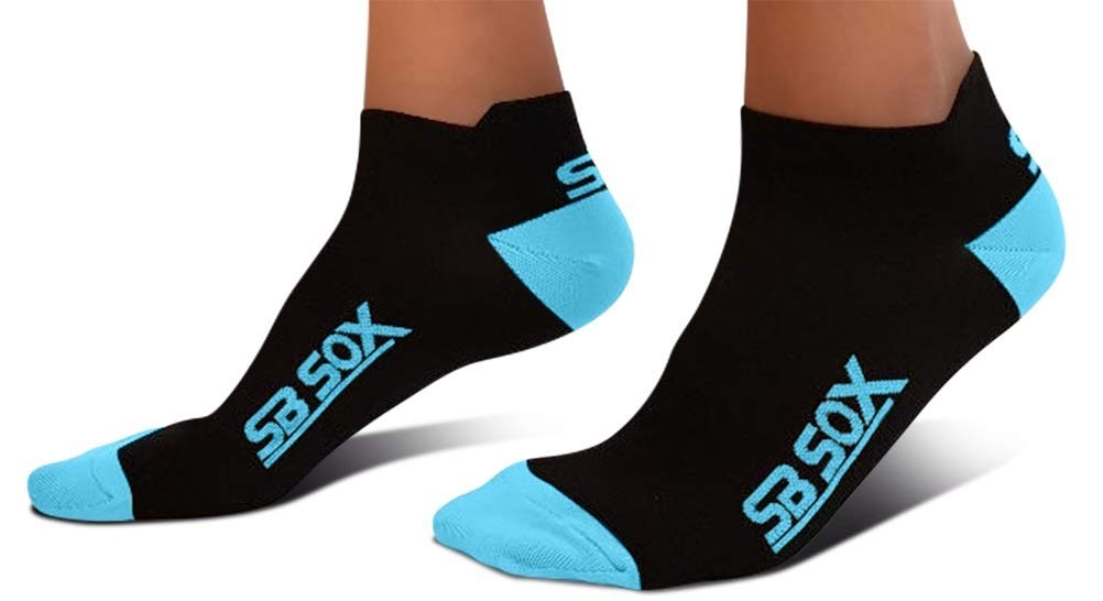 SB SOX Lite Plantar Fasciitis Compression Socks (2 Pairs) for Women & Men - Lowcut Socks for Running, Athletic, Daily Use (Black/Blue, Large)