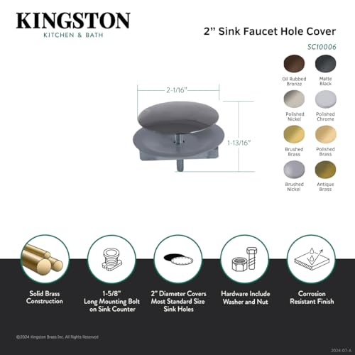 Kingston Brass SC1006 Studio Sink Faucet Hole Cover, 2-Inch Diameter, Polished Nickel