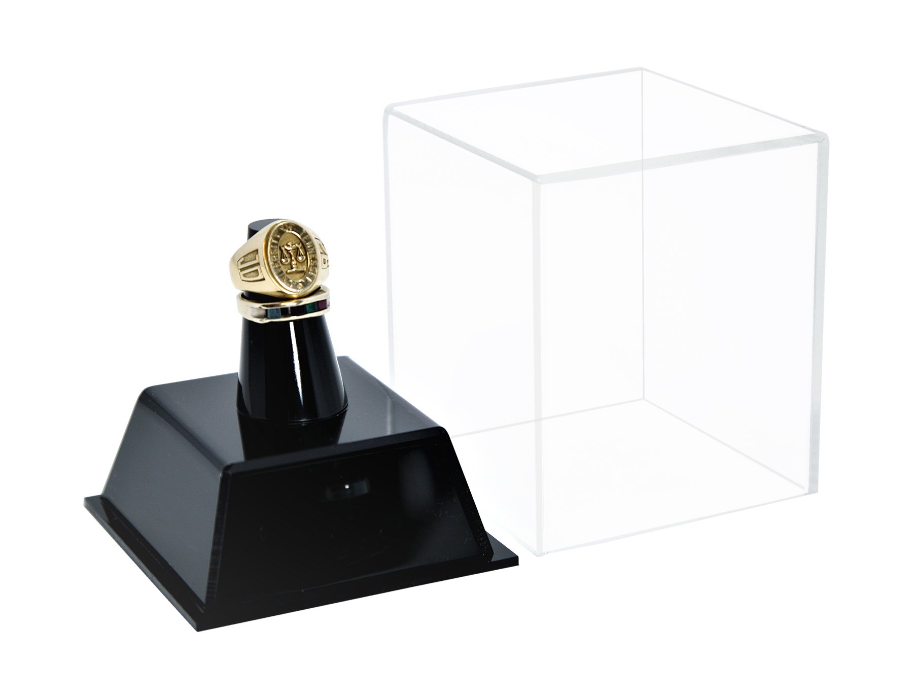 Better Display Cases Clear Acrylic Championship School Ring Display Case with Drawer and Black Acrylic Ring Holder (A064-A)