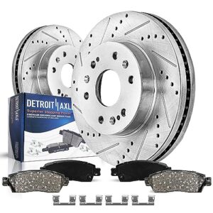 detroit axle - front brake kit for chevy gmc silverado sierra suburban express savana 1500 tahoe yukon xl escalade esv ext xts drilled & slotted brake rotors ceramic brakes pads : 12.99'' inch rotor