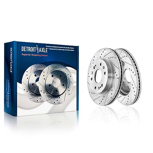 Detroit Axle - Front Brake Kit for Chevy GMC Silverado Sierra Suburban Express Savana 1500 Tahoe Yukon XL Escalade ESV EXT XTS Drilled & Slotted Brake Rotors Ceramic Brakes Pads : 12.99'' inch Rotor