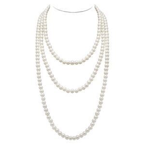 cryshimmer long pearl necklace for women multilayer cream white faux pearl beaded strands necklace