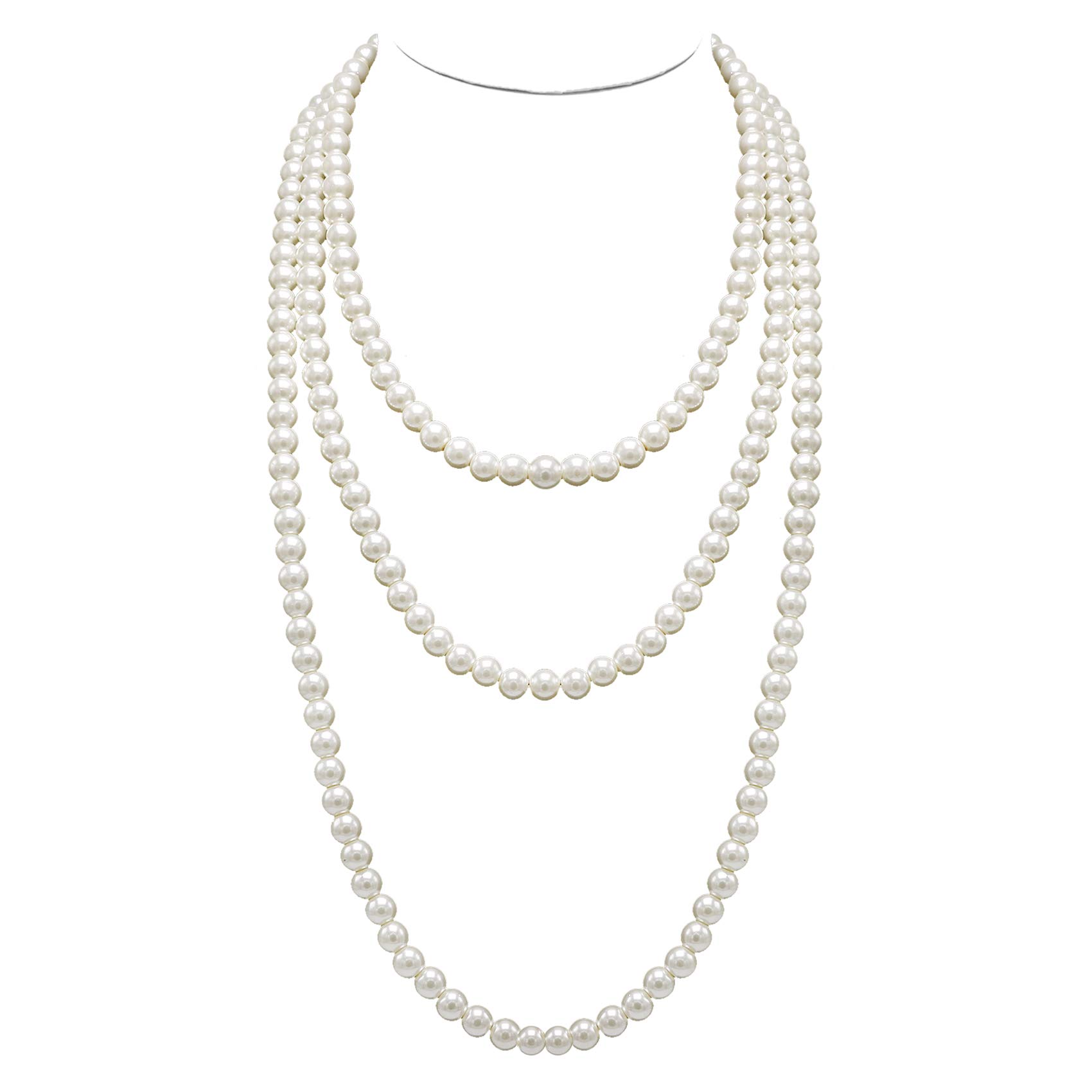 Cryshimmer Long Pearl Necklace for Women Multilayer Cream White Faux Pearl Beaded Strands Necklace