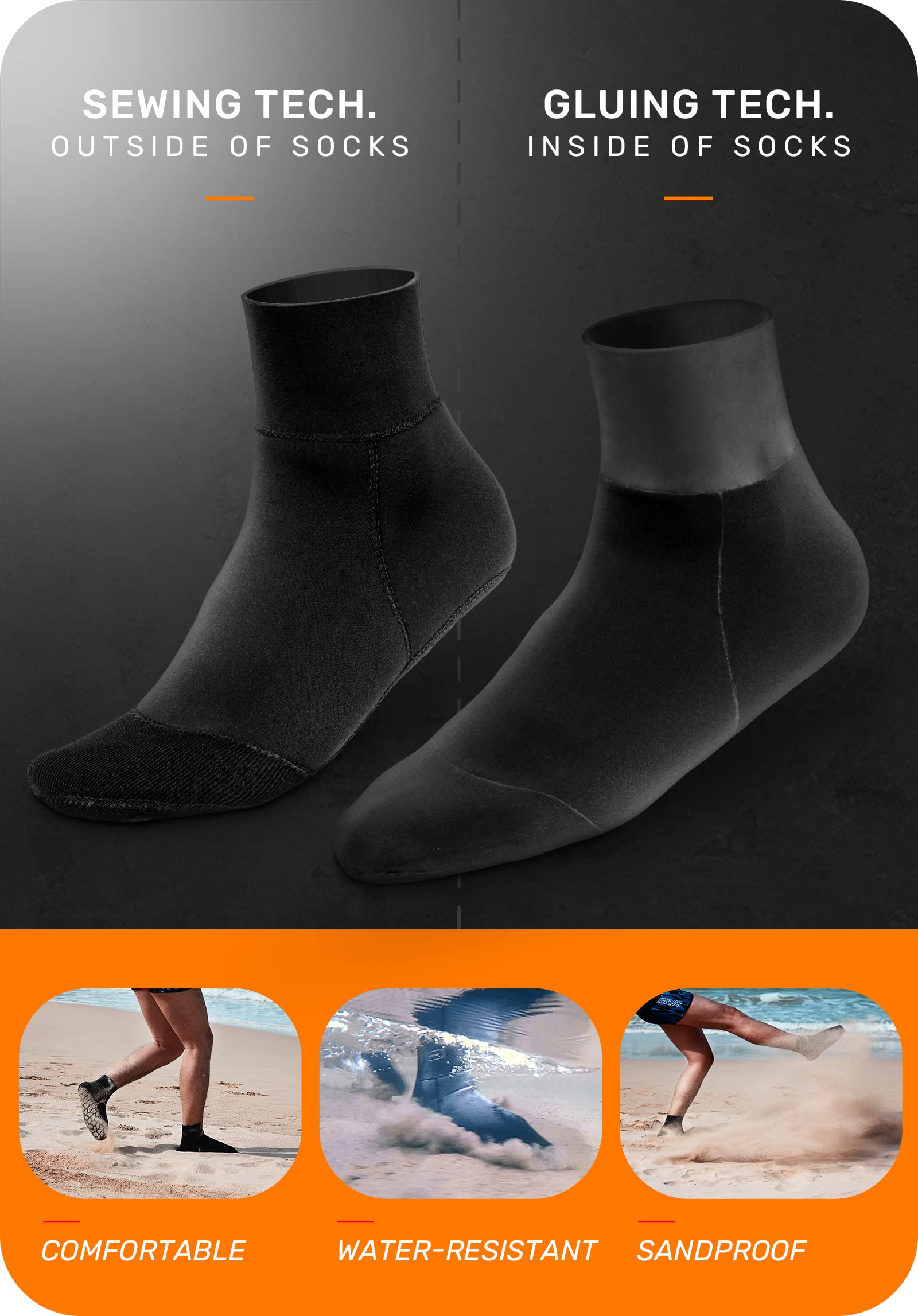 CAPAS 2mm Neoprene Socks, Beach Volleyball Sand Proof Socks, Wetsuit Diving Socks Keep Warm for Men Women