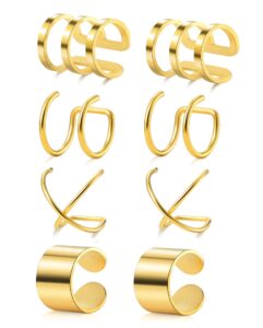 tornito 4-10 pairs stainless steel ear cuff helix cartilage clip on wrap earrings fake nose ring non-piercing adjustable (b1: 4 pairs, gold tone)