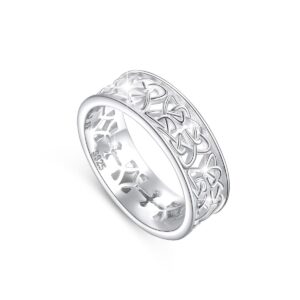 DAOCHONG Nickel-Free 925 Sterling Silver Irish Love Trinity Woven Celtic Knot Band Ring for Women, Size 5 6 7 8 9 10 11(7)