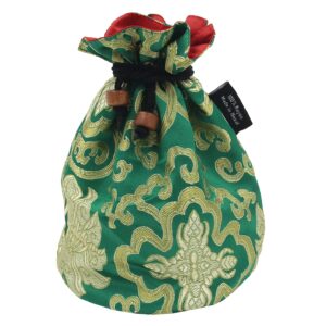 Tibetan Handmade Brocade Cloth Singing Bowl Storage Carrying Case Bag (Green)