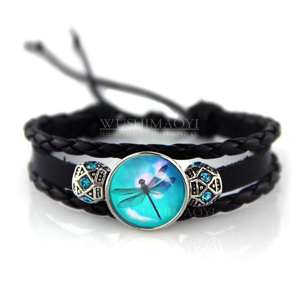 WUSHIMAOYI Dragonfly Vintage Style bracelet Dragonfly bracelet Dragonfly jewelry Fashion Women bracelet Leather Bracelet Braid Leather jewelry Vintage bracelets