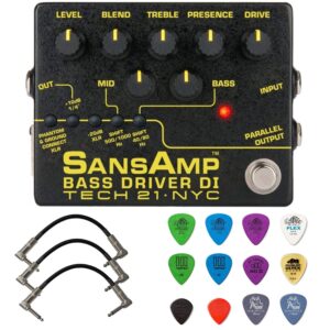 tech 21 sansamp bass driver di v2 bundle with 3 patch cables and dunlop variety pick pack