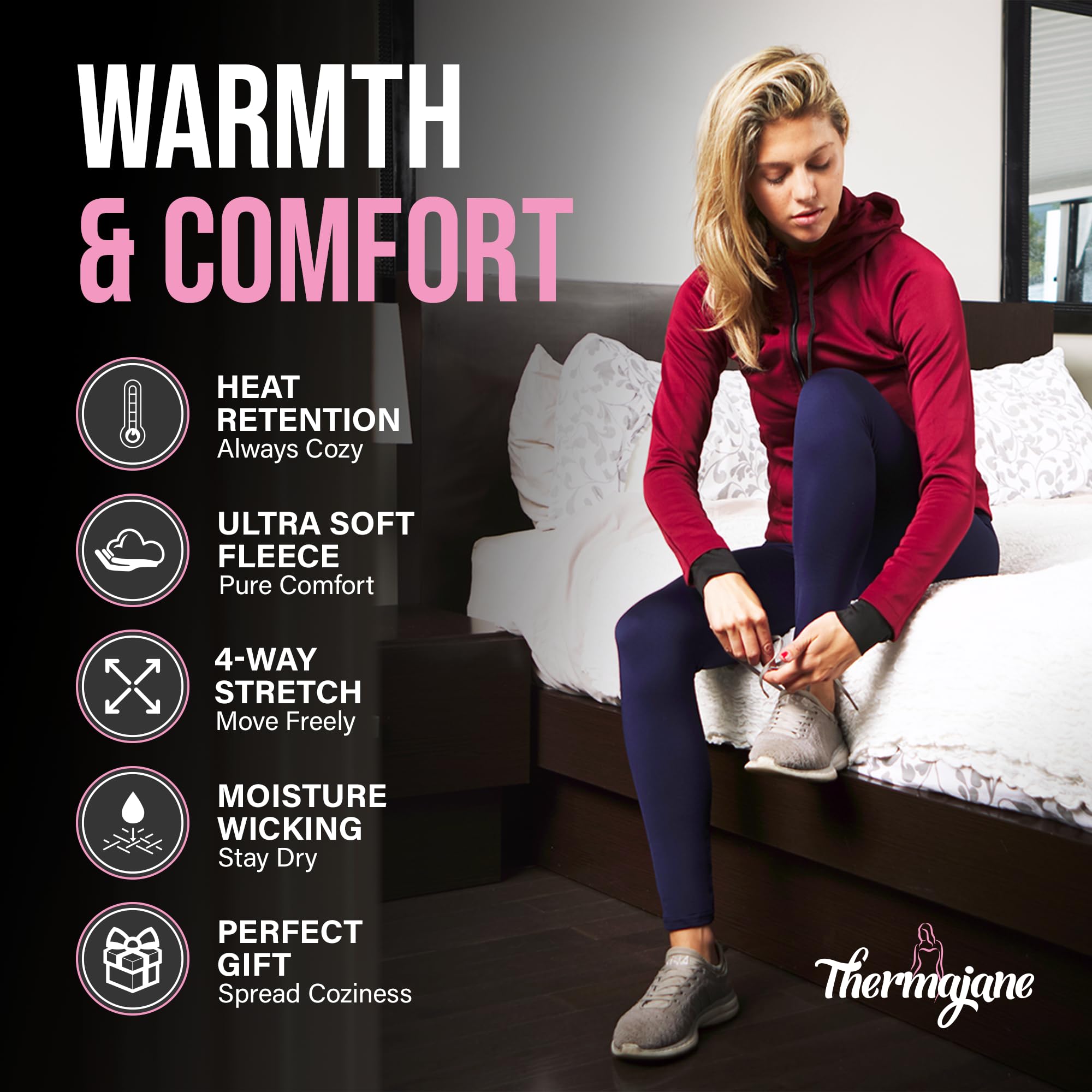 Thermajane Long Johns for Women - Thermal Leggings for Women, Fleece Lined Thermal Underwear Bottoms (Medium, Black)