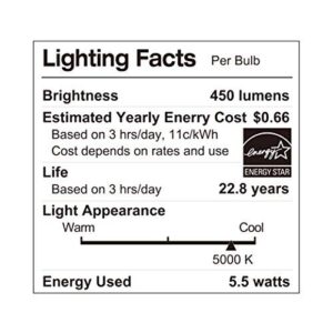 LUNO A19 Dimmable LED Bulb, 5.5W (40W Equivalent), 450 Lumens, 5000K (Daylight), Medium Base (E26), UL & ENERGY STAR (4-Pack)