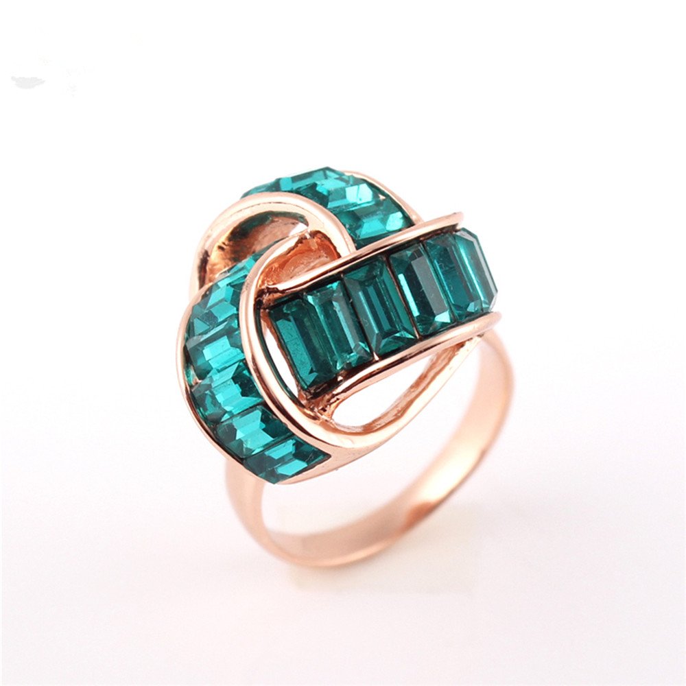 Ajojewel Unique Geometric Blue Crystal Ring Women Luxury Jewelry Anel (Blue, 7)