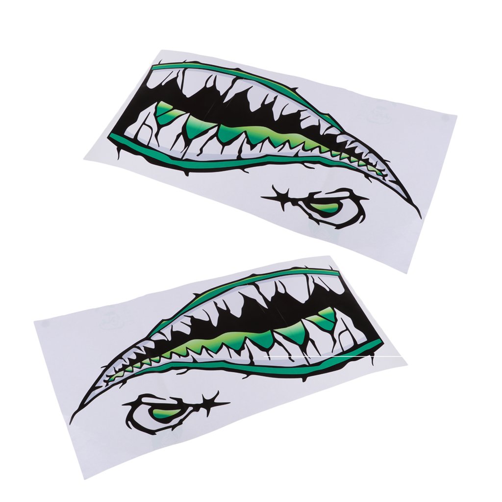 Homyl 2 Pieces Waterproof Shark Teeth Mouth Decals Sticker for Kayak Canoe Fishing Inflatable Boat Surfboard Car Bumper Laptop Window - Green