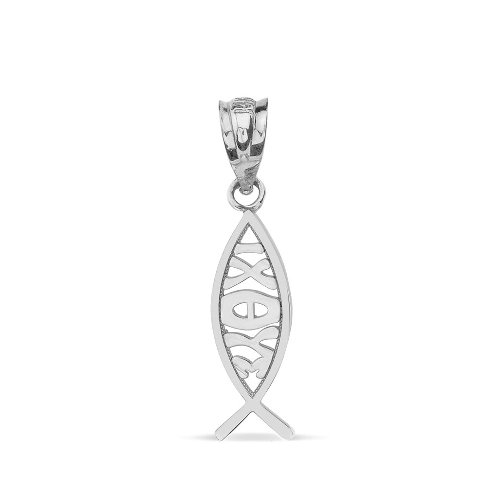 10k White Gold Ichthus Ichthys Christian Vertical Fish Charm Pendant