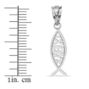 10k White Gold Ichthus Ichthys Christian Vertical Fish Charm Pendant