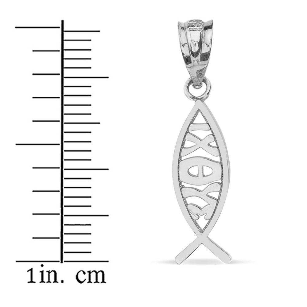 10k White Gold Ichthus Ichthys Christian Vertical Fish Charm Pendant