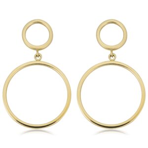 kooljewelry 14k yellow gold circles drop earrings, 1.27 inch