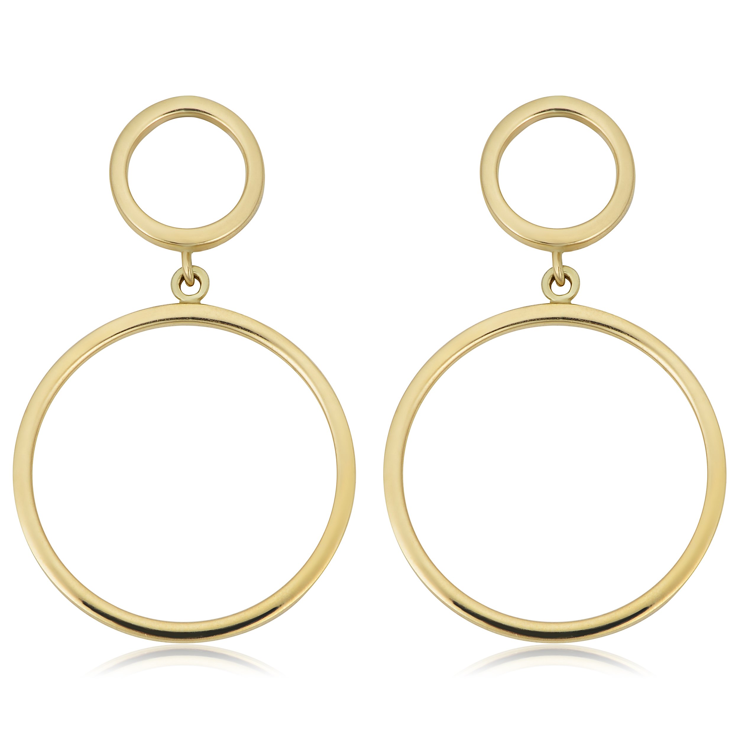 Kooljewelry 14k Yellow Gold Circles Drop Earrings, 1.27 inch