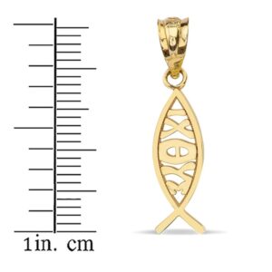 14k Yellow Gold Ichthus Ichthys Christian Vertical Fish Charm Pendant