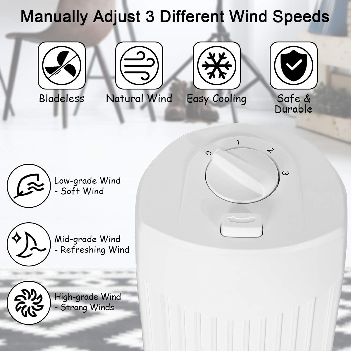 COSTWAY Tower Fan, 28-Inch Oscillating Tower Fan, Quiet Cooling Whole Room Bladeless, 3 Speed, 3 Wind Mode, Oscillating Tower Fan for Bedrooms, Living Rooms, Kitchen (White)