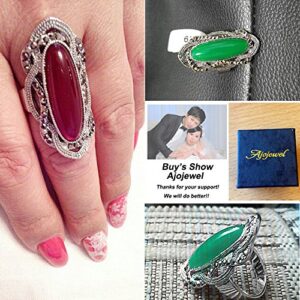 Ajojewel Big Green Resin Stone Rings With Black Rhinestone Women Vintage Jewelry (Green, 8)