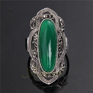 Ajojewel Big Green Resin Stone Rings With Black Rhinestone Women Vintage Jewelry (Green, 8)