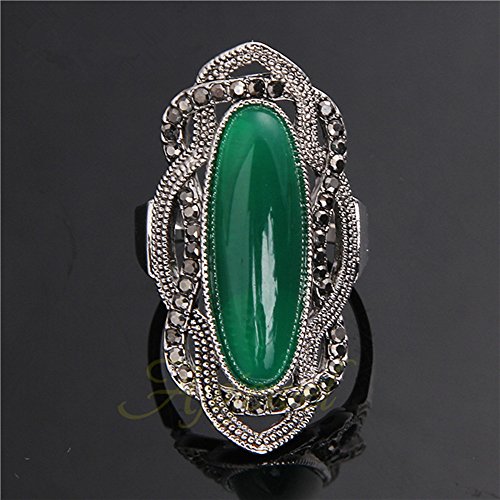 Ajojewel Big Green Resin Stone Rings With Black Rhinestone Women Vintage Jewelry (Green, 8)