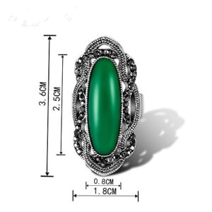 Ajojewel Big Green Resin Stone Rings With Black Rhinestone Women Vintage Jewelry (Green, 8)