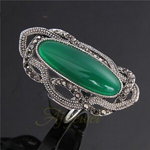 Ajojewel Big Green Resin Stone Rings With Black Rhinestone Women Vintage Jewelry (Green, 8)