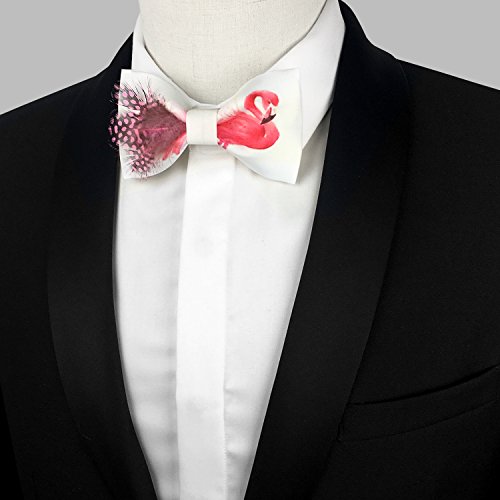 100% Satin Silk Handmade Luxury Mens Pre-tied Bowtie Solid Feather Bow Ties (Pink Flamingo)