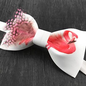 100% Satin Silk Handmade Luxury Mens Pre-tied Bowtie Solid Feather Bow Ties (Pink Flamingo)