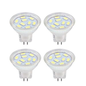 led mr11 light bulbs 2w, 12v 20w halogen replacement, gu4 bi-pin base, daylight white 6000k (pack of 4)