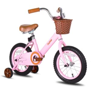 joystar 14 inch kids bikes with training wheels & basket, vintage girls bike for toddler of 3-5 years old girls & boys, kids bicycle, pink