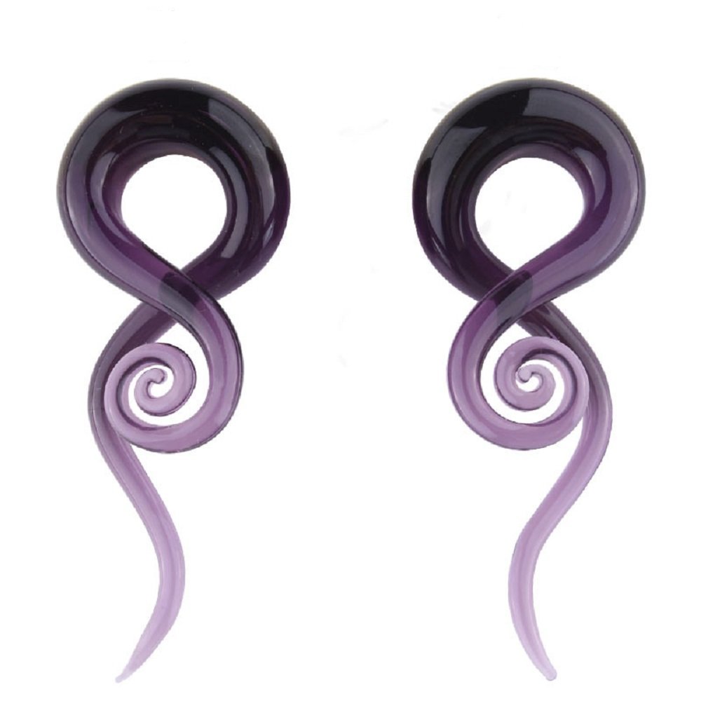 2Pcs Purple Ear Glass Spiral Tapers Plugs Tunnels Expander Gauges Stretching Body Piercings Jewelry (0g(8mm))