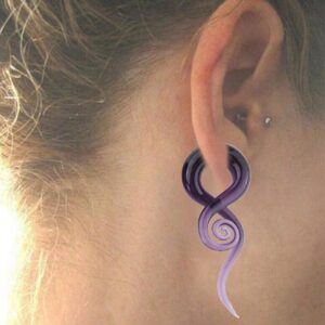 2Pcs Purple Ear Glass Spiral Tapers Plugs Tunnels Expander Gauges Stretching Body Piercings Jewelry (0g(8mm))