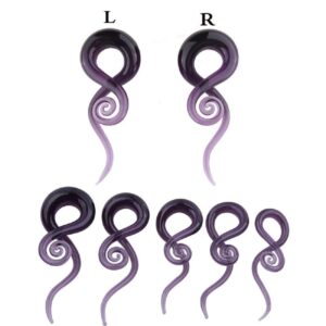 2Pcs Purple Ear Glass Spiral Tapers Plugs Tunnels Expander Gauges Stretching Body Piercings Jewelry (0g(8mm))