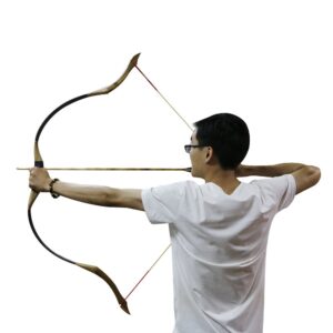 TOPARCHERY Archery 53'' Traditional Recurve Bow Wooden Handmade Mongolian Horsebow Hunting Bow 30-50lbs Longbow for Adult Hunting Practice Arm Guard Finger Tabs Set (30)