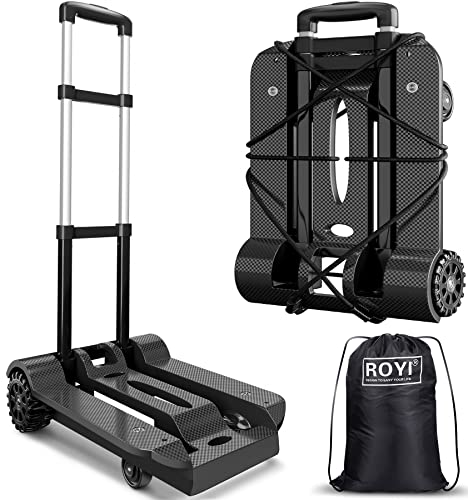 tomser Folding Hand Truck 4 Wheel-rotate 360 lbs Heavy Duty Solid Construction Utility Cart Compact and Lightweight for Luggage/Personal/Travel/Auto/Moving and Office Use