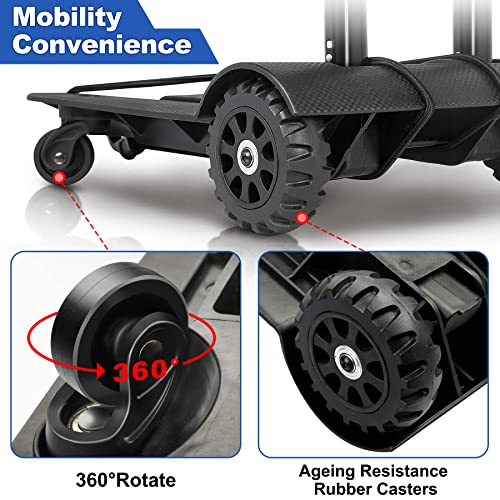 tomser Folding Hand Truck 4 Wheel-rotate 360 lbs Heavy Duty Solid Construction Utility Cart Compact and Lightweight for Luggage/Personal/Travel/Auto/Moving and Office Use