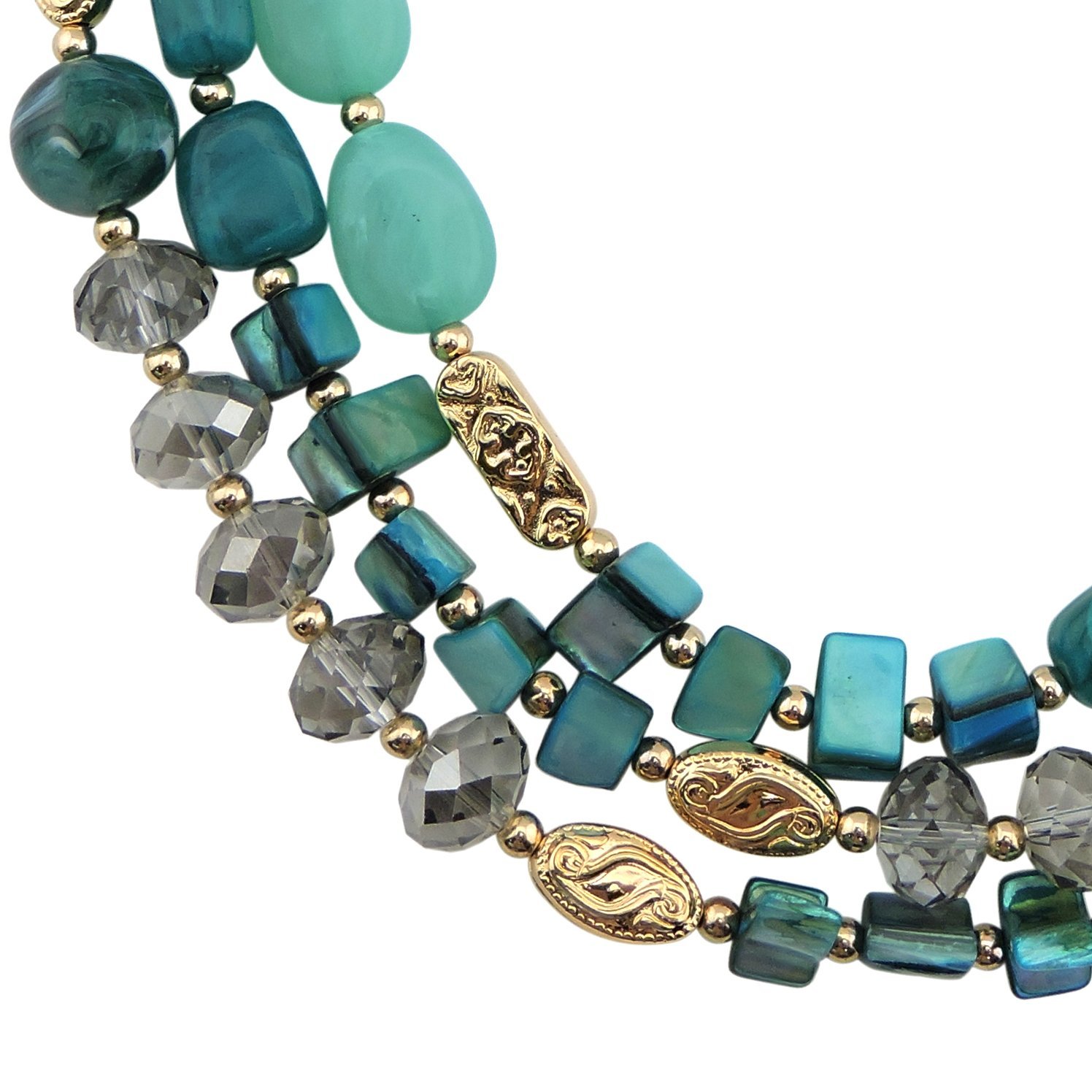 COIRIS Multi Layer Shell Beaded Statement Necklace for Women Jewelry (N0001-Teal)