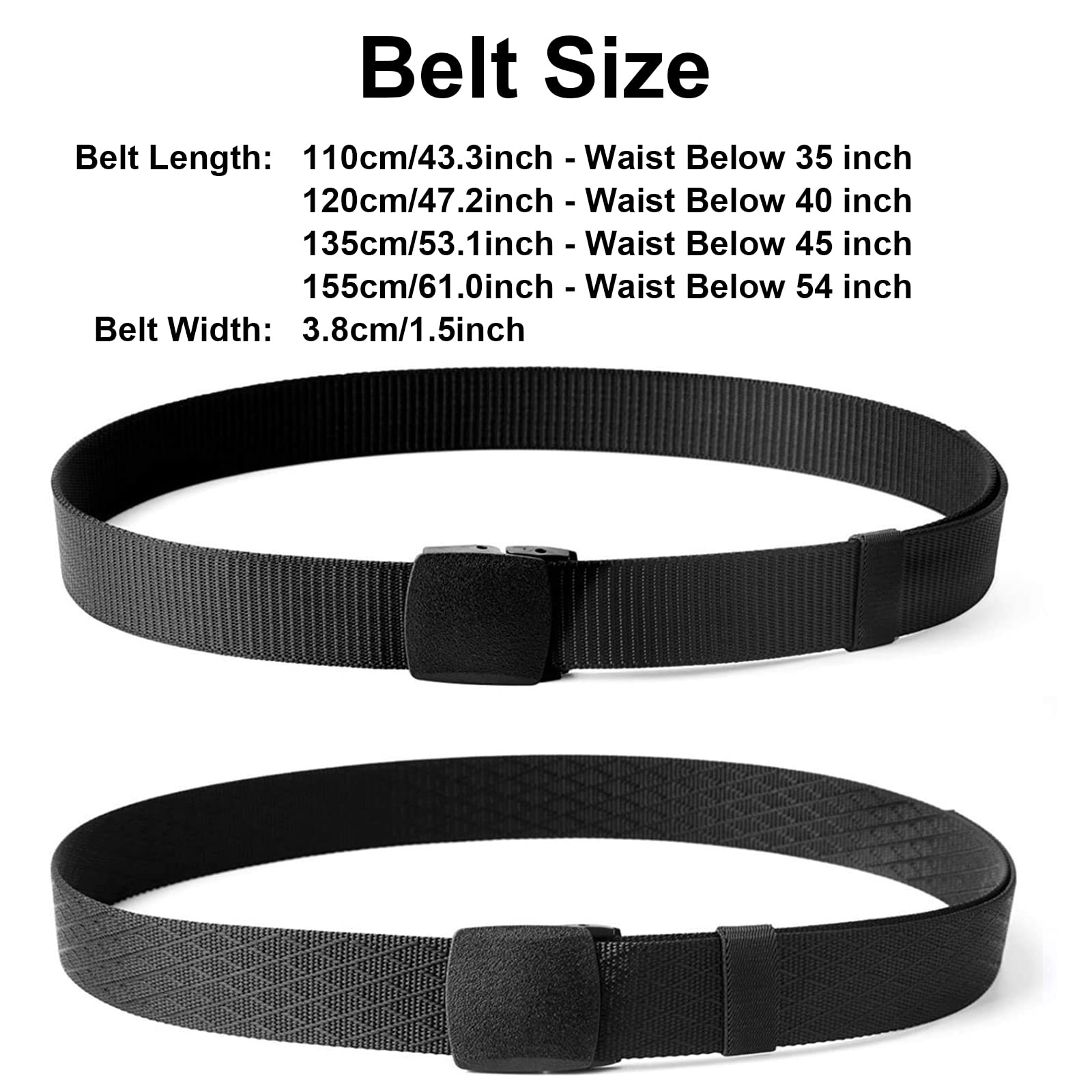 JASGOOD Nylon Military Tactical Men Belt 2 Pack Webbing Canvas Outdoor Web Belt with Plastic Buckle, C-Black+Black, Fits Pant up to 40 Inch