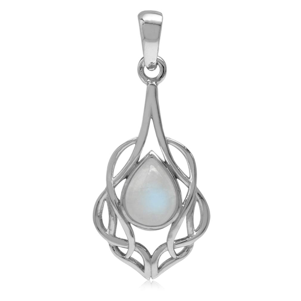 Silvershake Natural Moonstone White Gold Plated 925 Sterling Silver Celtic Knot Drop Solitaire Pendant